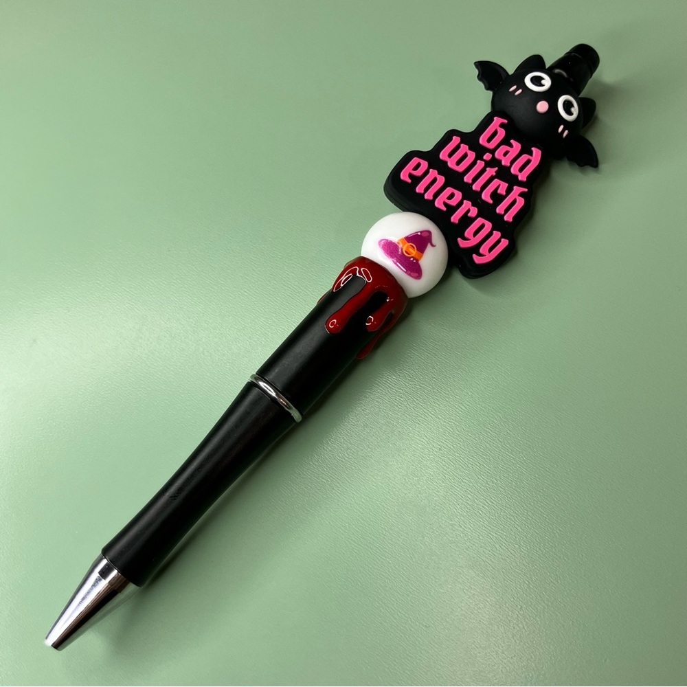 Bad Witch Energy Kawaii Bat Handmade Beaded Pen Halloween Emo Goth - Picture 4 of 5